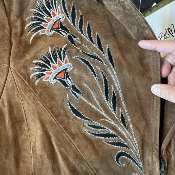 Vtg Bob Mackie Brown Leather Jacket Women's M Embroidered Western Bikercore NWT - Picture 4 of 11